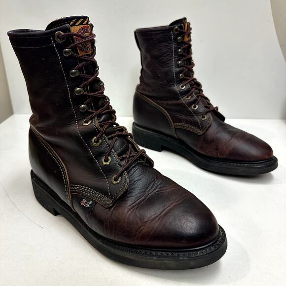 Justin Men's 761 8" Double Comfort Collection Work Boot Kiltie Made in USA 8.5 - Picture 3 of 10